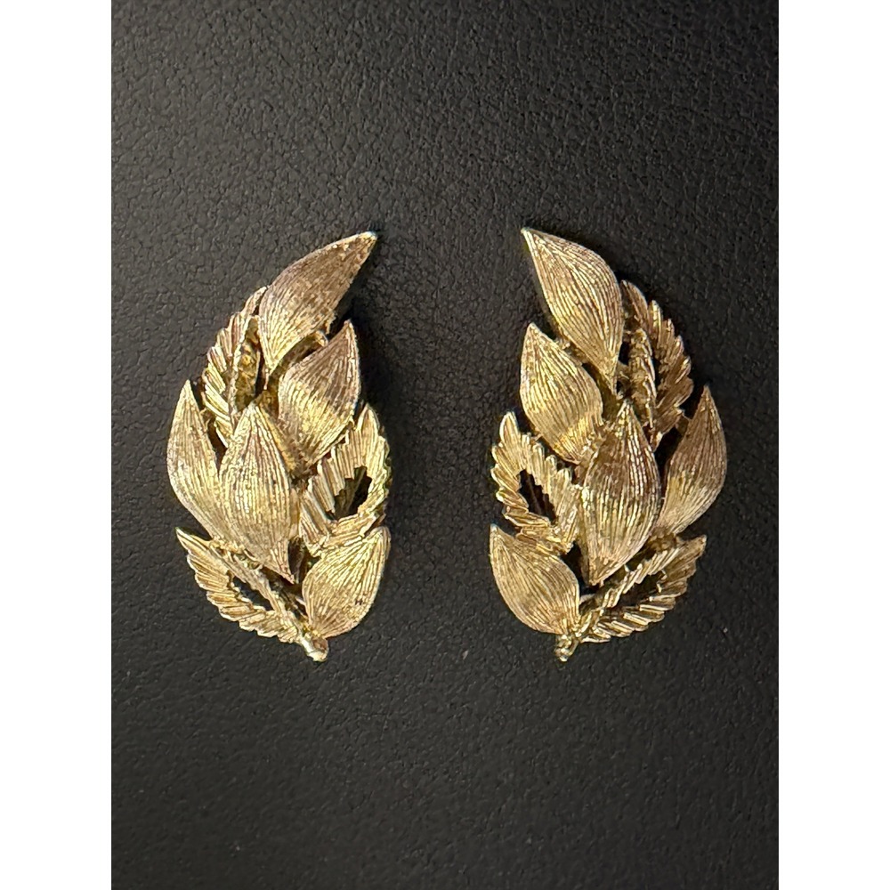 Vintage Lisner Earrings Clip Ons Leaf Gold Tone Fall
